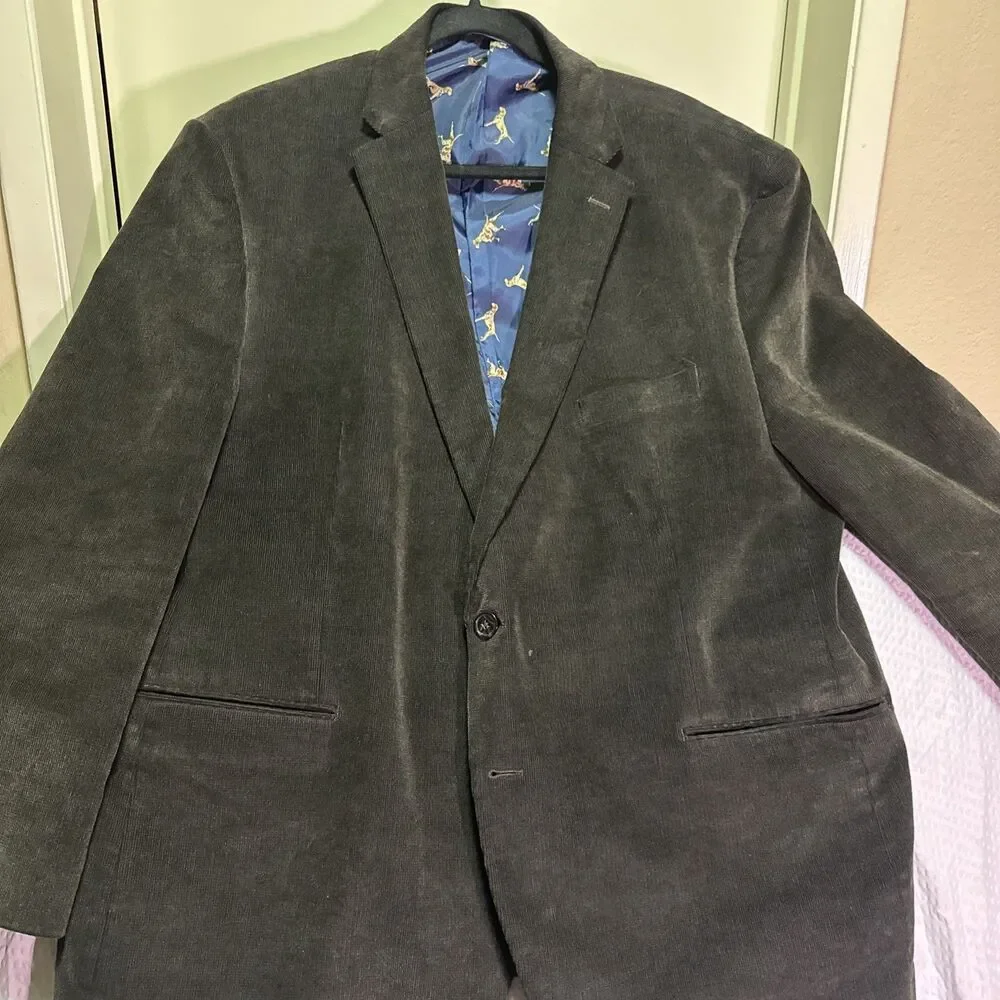 Chaps Blazer Mens 52R Gray Corduroy Elbow Patch Dog Lined Classic Preppy Career